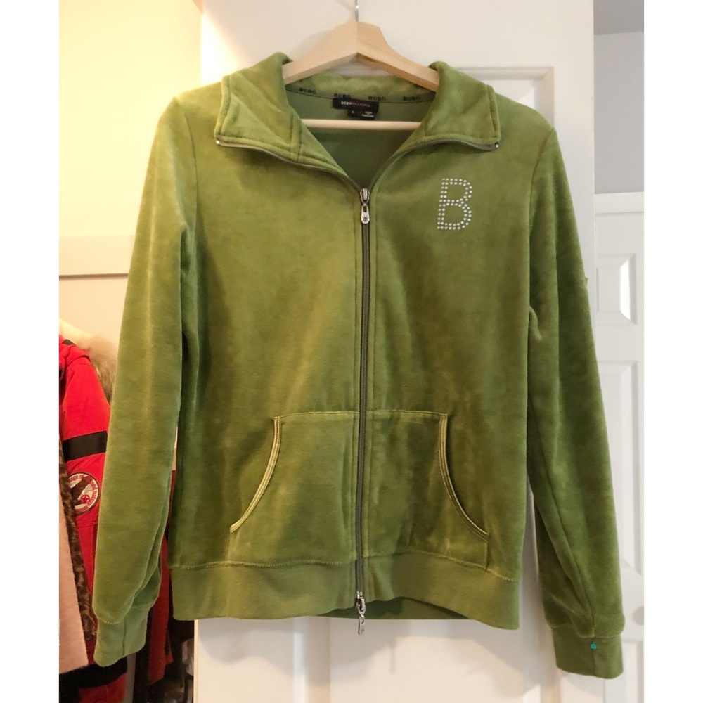 BCBGMaxazria Green Velour track jacket